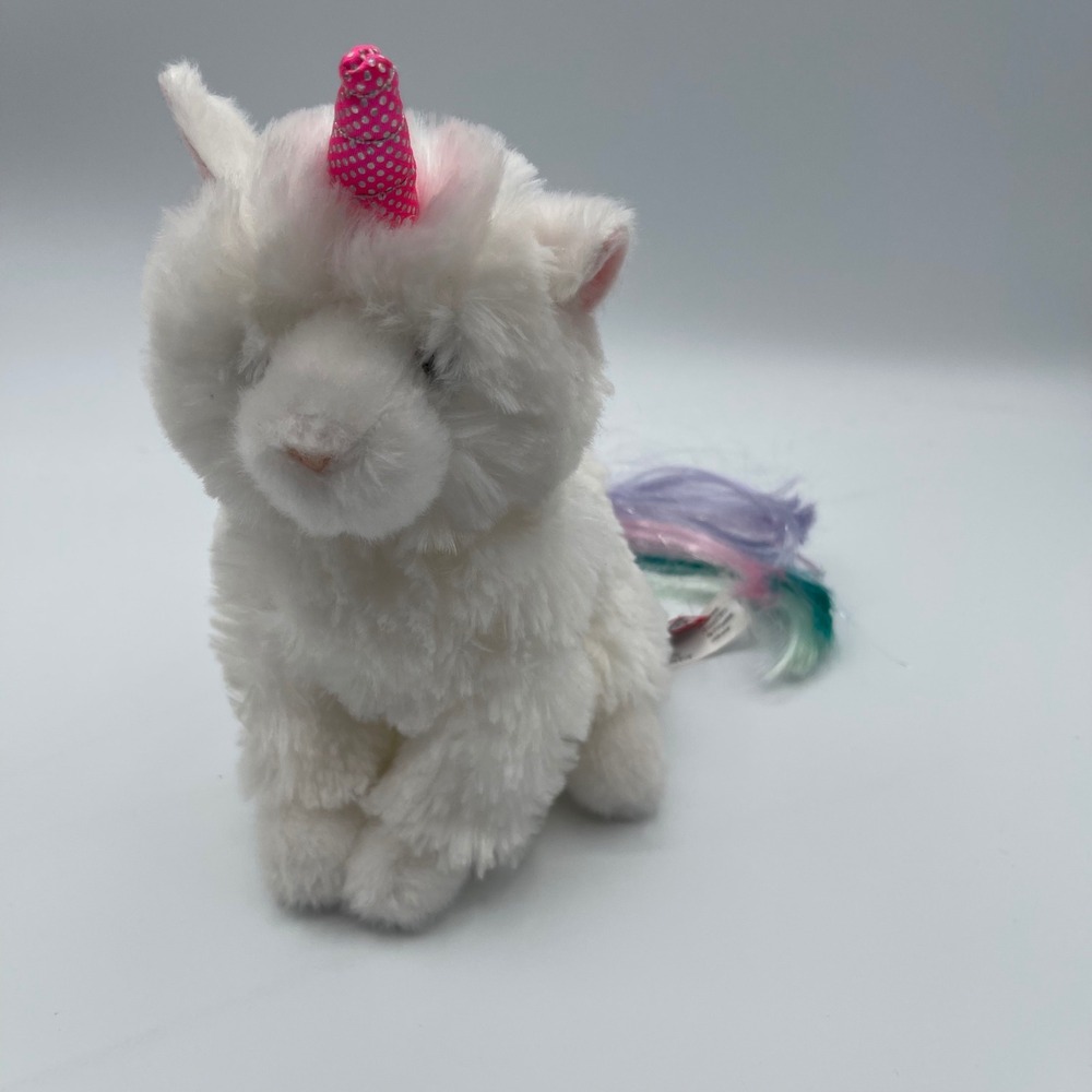 Douglas Cuddle Toys White Caticorn Plush Cat Unicorn Rainbow Tail 8 inch #2895